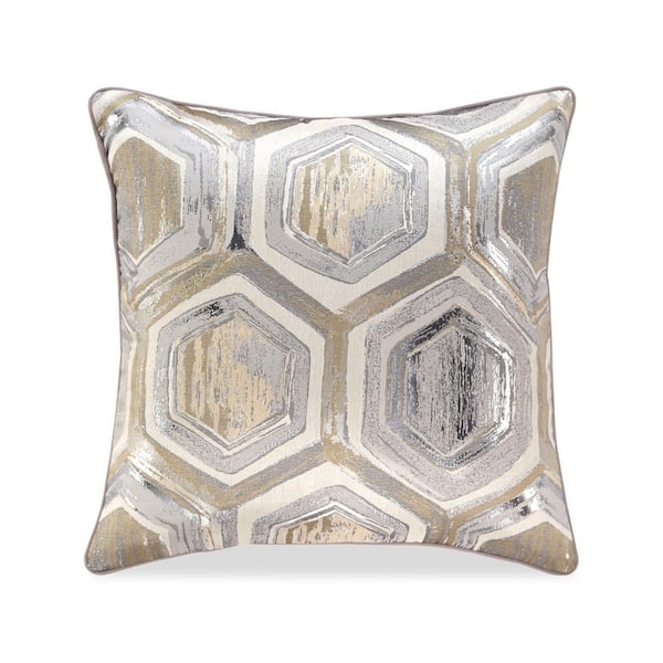 Meiling Gray Geometric Polyester 20 in. X 20 in. Throw Pillow (Set of 4)