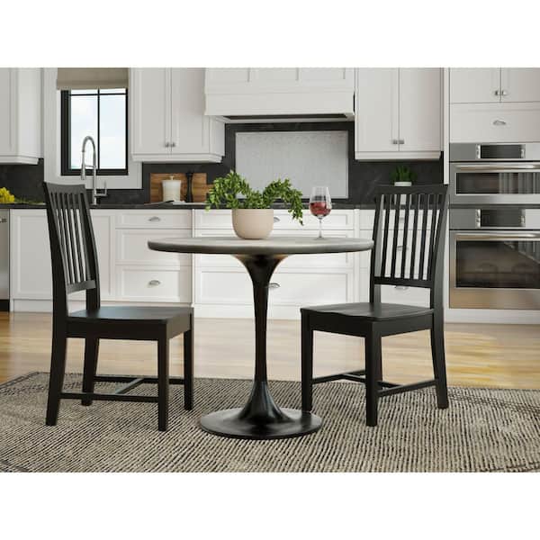 Carolina Chair & Table Alden 36 in. Round Fog Gray and Black Wood Top with Aluminum Base Pedestal Table (Seats 4)