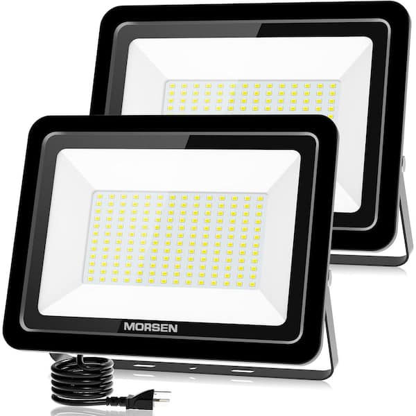 200 Watt Equivalent 20000 Lumen 180° Black Integrated LED Flood Light Outdoor 2-Pack