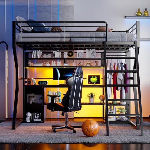 Harper & Bright Designs Black Full Size Metal Gaming Loft