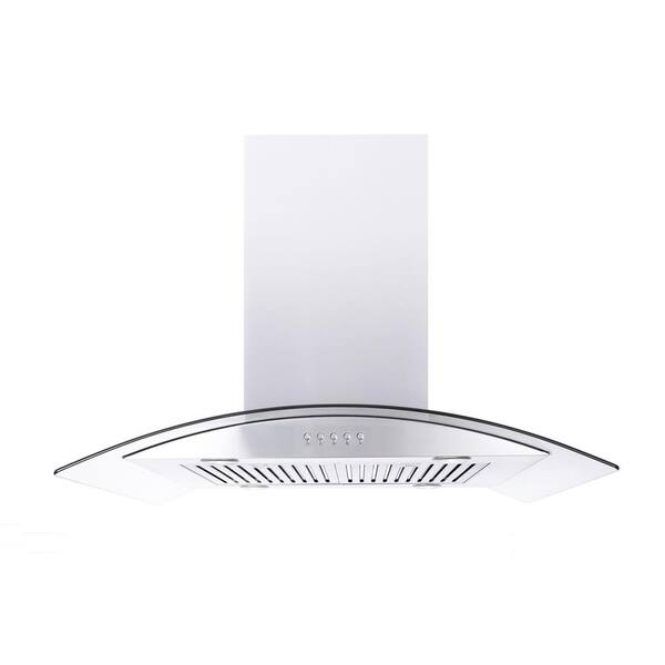 Windster 36 in. 550 CFM Residential Island Range Hood with LED Lights in Stainless Steel and Tempered Glass Canopy