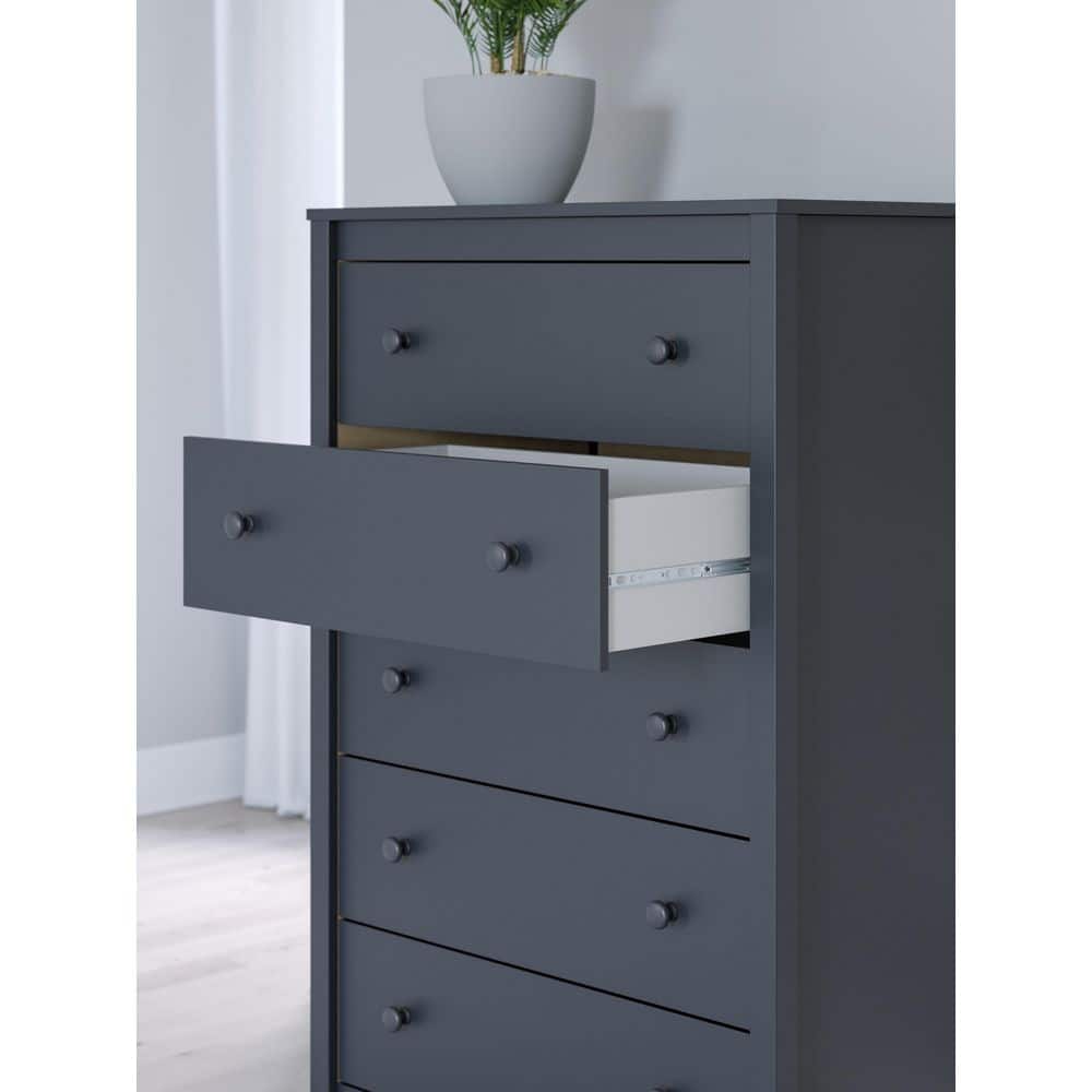 Navy Blue Transitional 5-Drawer Tall Dresser with Levelers
