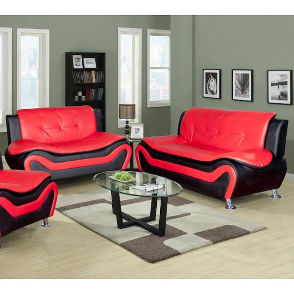 Black Leather 2 Piece Sofa Set Sh4503 2pc, Red Living Room Set Leather