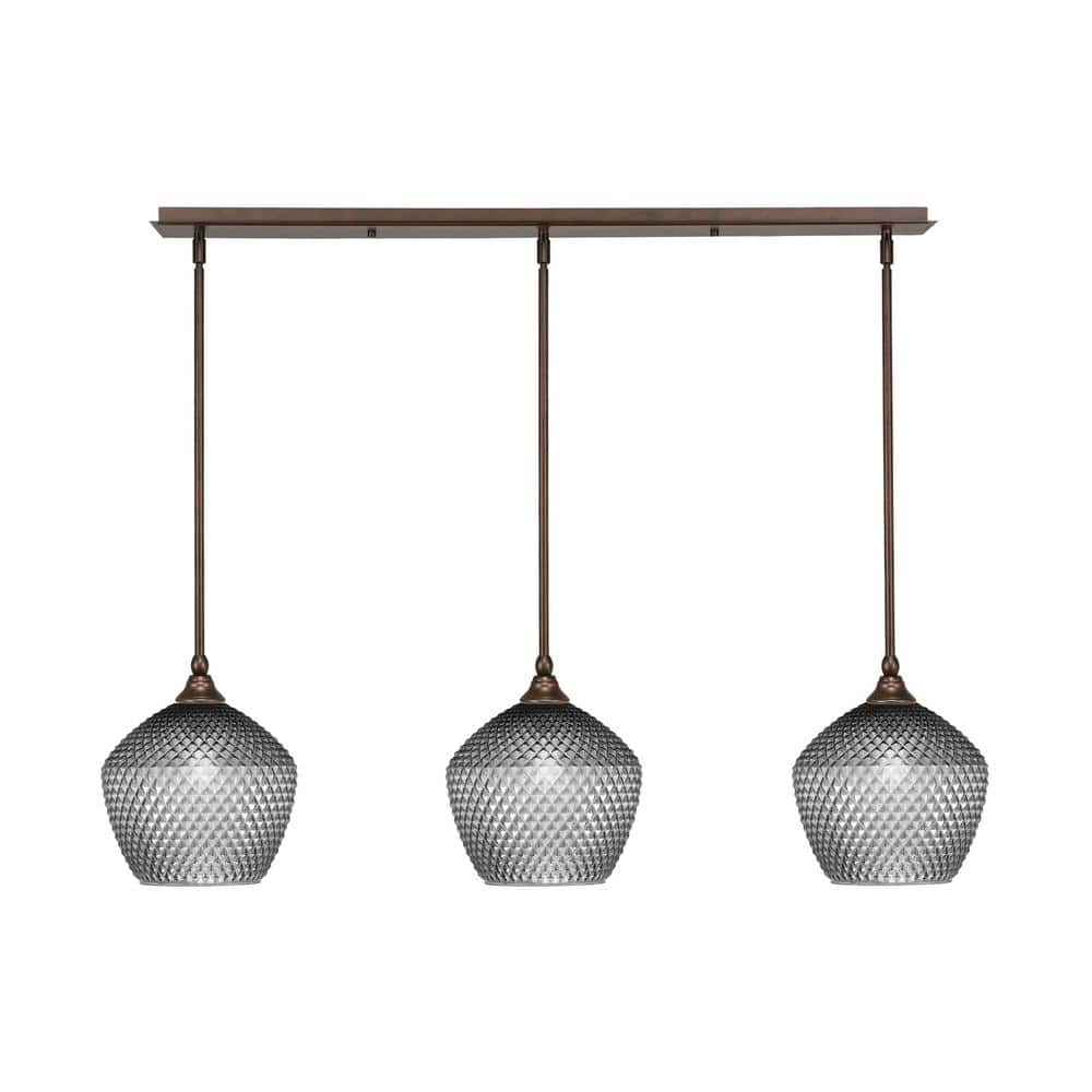 Livingston 100-Watt 3-Light Bronze Shaded Pendant Light with 9 in. Smoke Gl