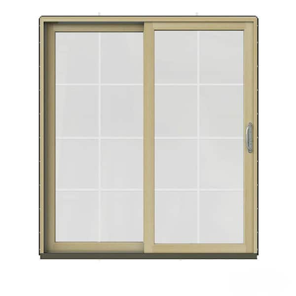 JELD-WEN 72 in. x 80 in. W-2500 Contemporary Bronze Clad Wood Left-Hand 8 Lite Sliding Patio Door w/Unfinished Interior