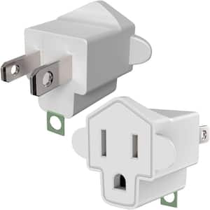 15 Amp Grounded 3-to-2 Prong Adapter with Fireproof, White (2-Pack)