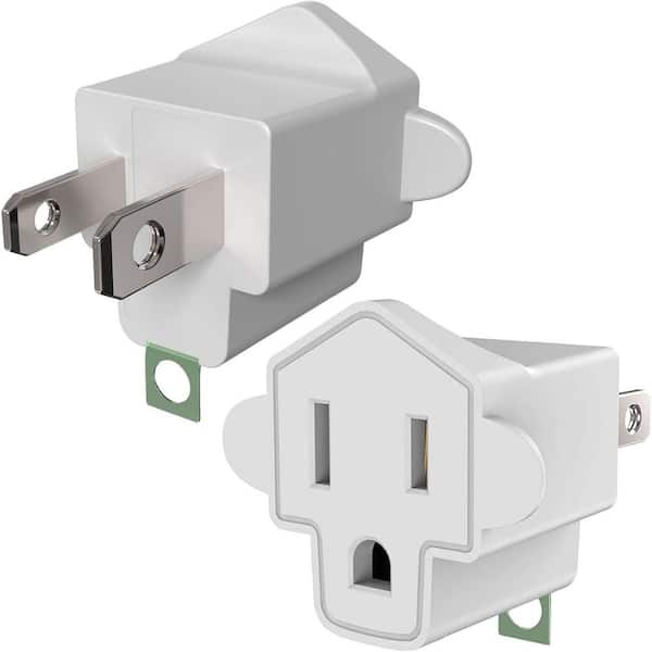 Etokfoks 15 Amp Grounded 3-to-2 Prong Adapter with Fireproof, White (2-Pack)