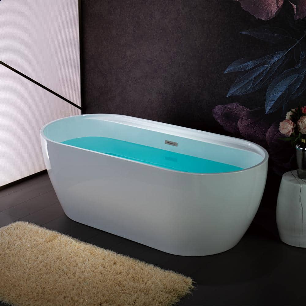 67'' White Acrylic Freestanding Soaking Bathtub with Chrome Drain