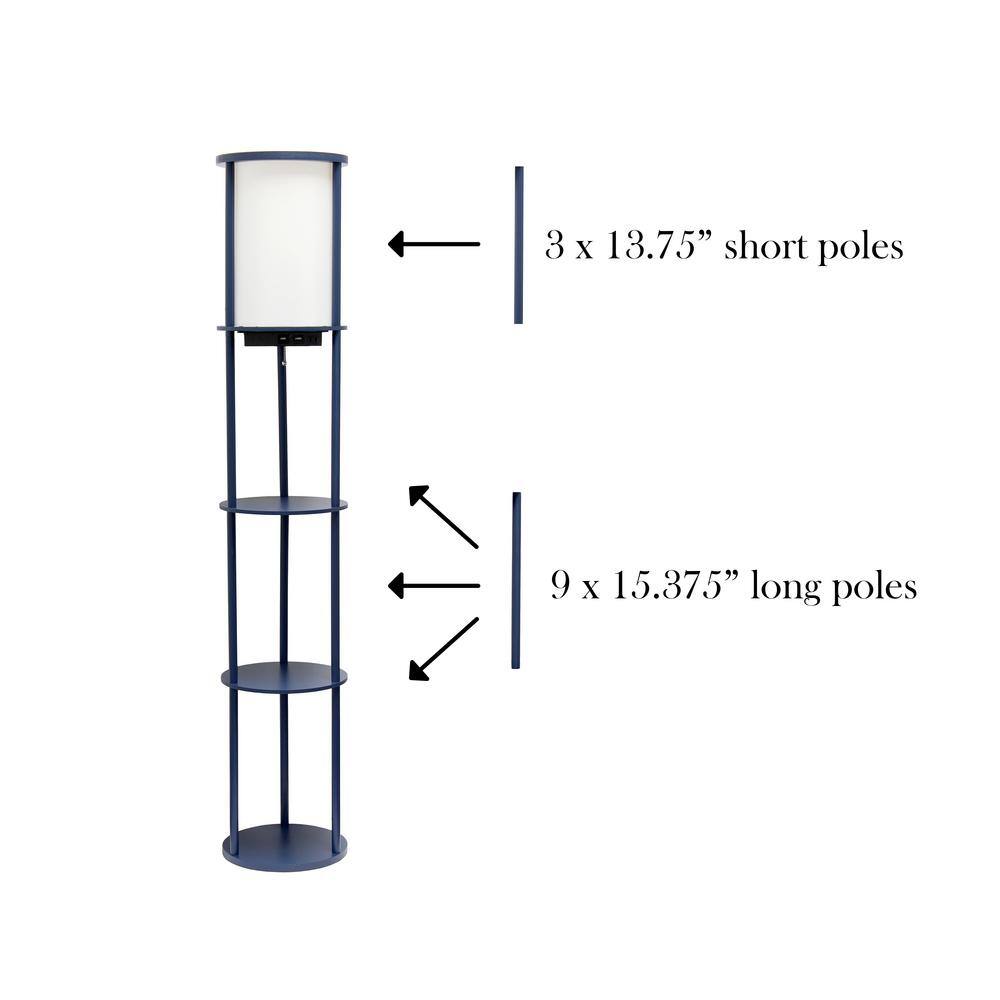 62.5" Gray Modern Shelf Etagere Floor Lamp with USB Ports