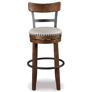 Valebeck 30.5" Brown High Back Wood Bar Height Stool with Polyester Upholstery Seat