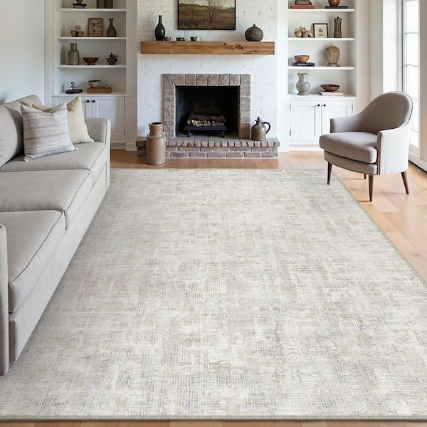 Clouds 8 ft. x 10 ft. Beige Washable Modern Abstract Area Rug