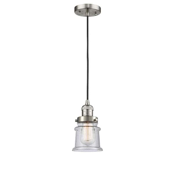 Innovations Canton 60-Watt 1 Light Brushed Satin Nickel Shaded Mini Pendant Light with Seeded Glass Shade