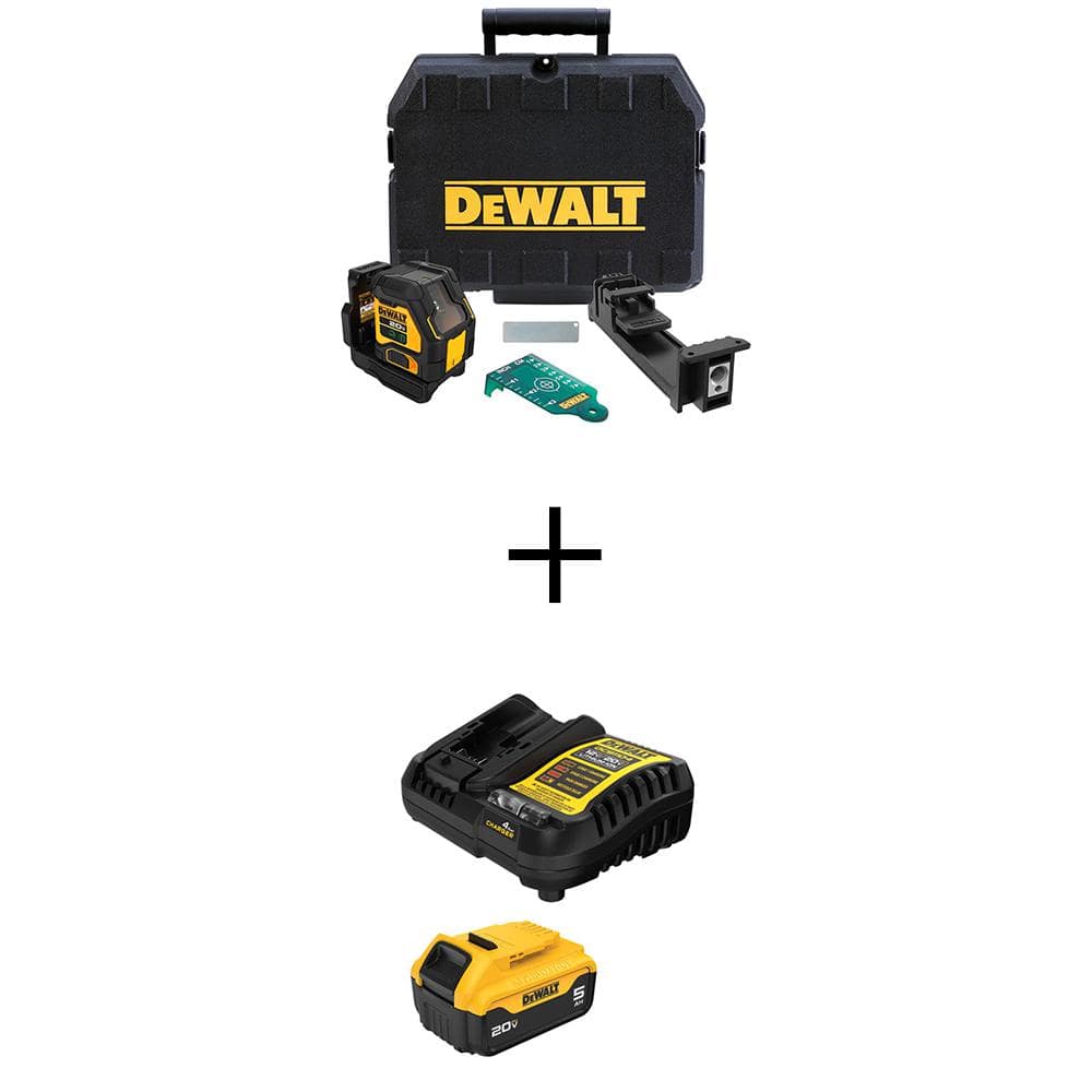 20V Lithium-Ion Green Cross Line Laser Level with 20V MAX XR 5.0 Ah Battery Pack and Charger -  DEWALT, DCLE34021BW205C