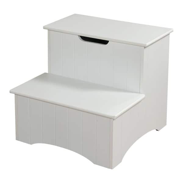 Kings Brand Furniture 2 Step White Wood, Step Stool With Storage