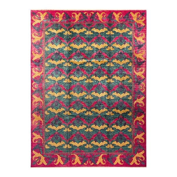 Arts & Crafts Purple 9 ft. x 12 ft. Floral Wool Indoor Area Rug