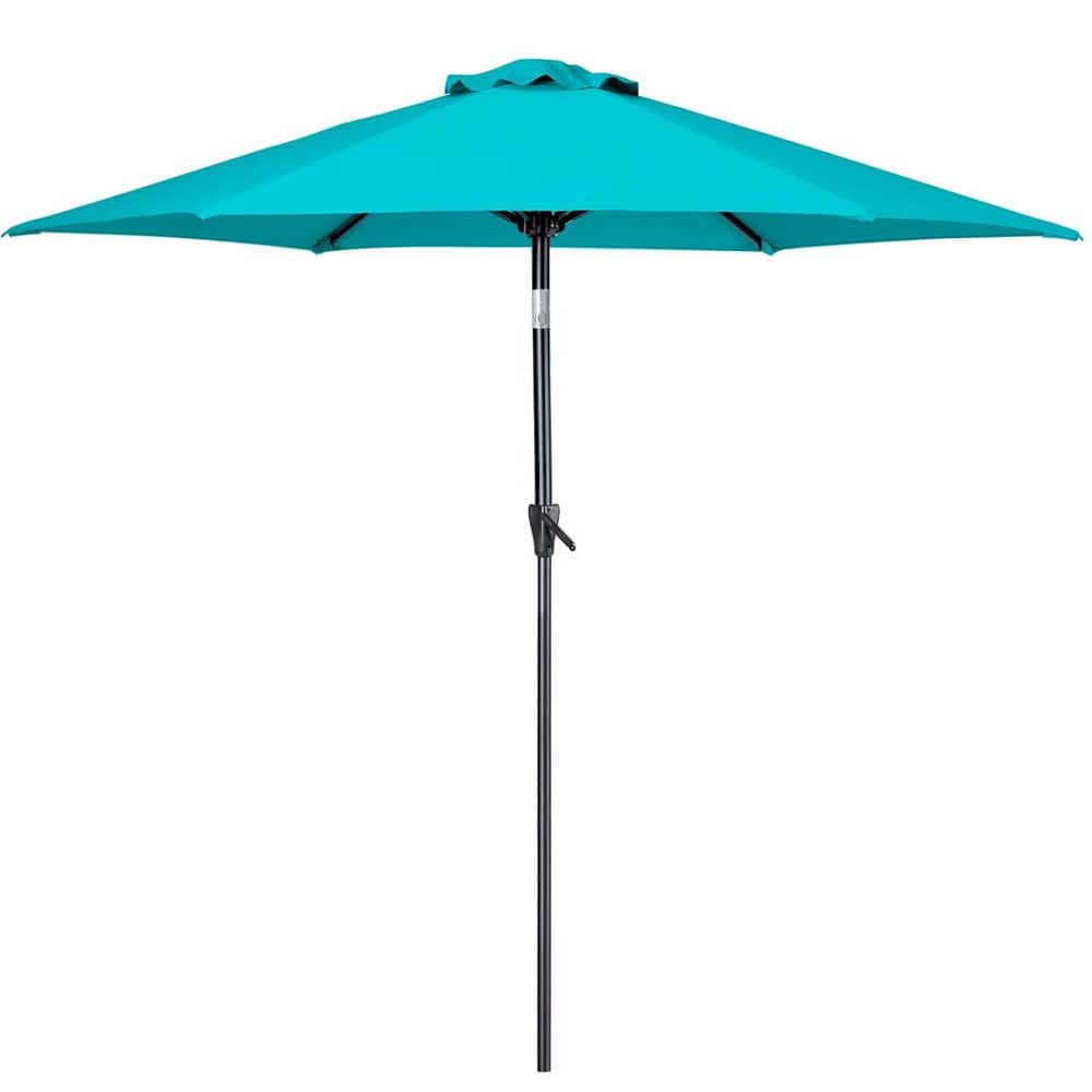 9 ft. Aluminum Market Tilt Patio Umbrella in Turquoise with Push Button Til