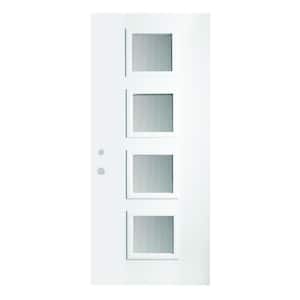 36 in. x 80 in. Evelyn Screen 4 Lite Painted White Right-Hand Inswing Steel Prehung Front Door