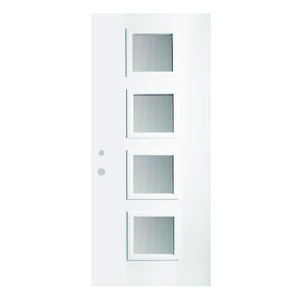 Stanley Doors 36 in. x 80 in. Evelyn Screen 4 Lite Painted White Right-Hand Inswing Steel Prehung Front Door