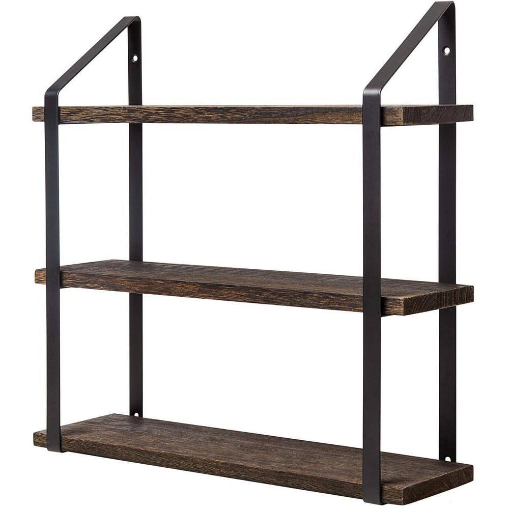 17 in. W x 5 in. D Brown Floating Wall Shelves 3 Tier Hanging Shelf Decorat