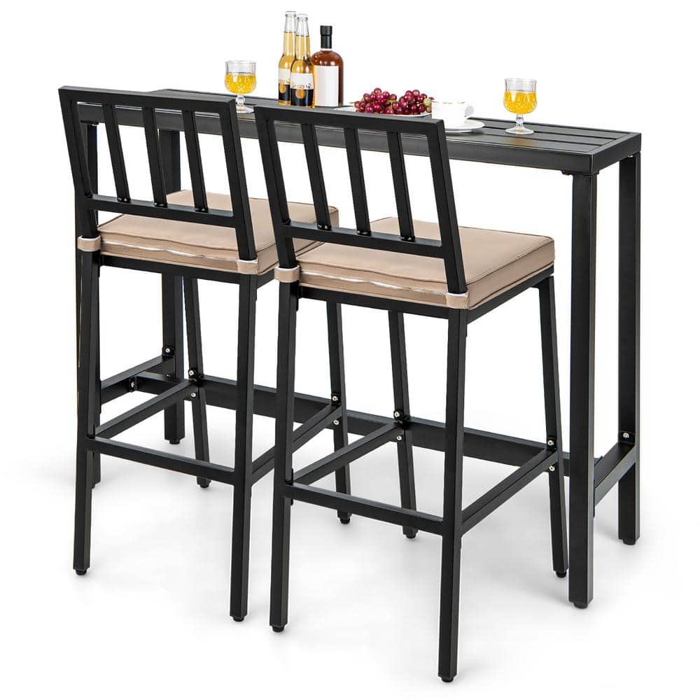 Costway 3Piece Metal Outdoor Dining Table Set Metal Patio Bar Table