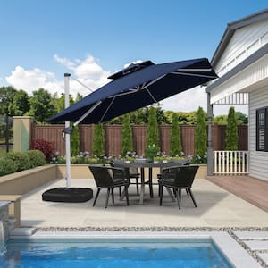 10 ft. Square High-Quality Aluminum Cantilever Polyester Outdoor Patio Umbrella with Wheels Base, Navy Blue