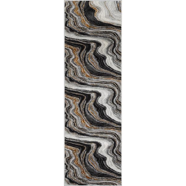 Fairmont Grey 2 ft. 3 in. x 7 ft. 3 in. Warren Retro Glam Abstract Runner Area Rug