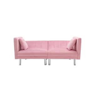 73.2 in. Width Pink Solid Color Velvet Twin Size Sofa Bed