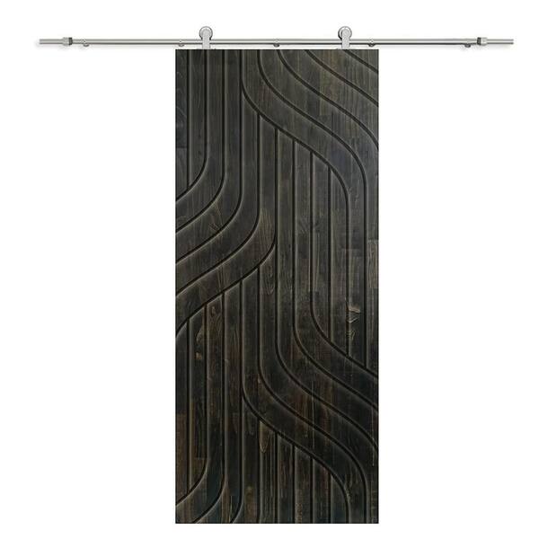 CALHOME 30 in. x 80 in. Charcoal Black Stained Pine Wood Modern Interior Sliding Barn Door with Hardware Kit
