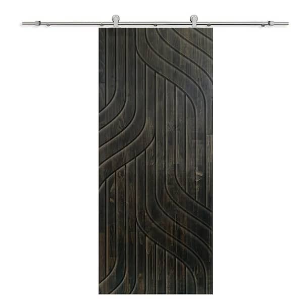CALHOME 30 in. x 96 in. Charcoal Black Stained Pine Wood Modern Interior Sliding Barn Door with Hardware Kit