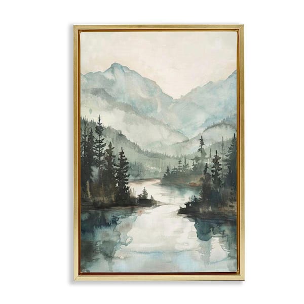 Mountain River View by LSR Design Studio Gold Floater Frame Nature Graphic Art Print 31 in. x 21 in.