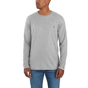 Men's Medium Heather Gray Cotton/Polyester Force Relaxed Fit Midweight Long Sleeve Pocket T-Shirt