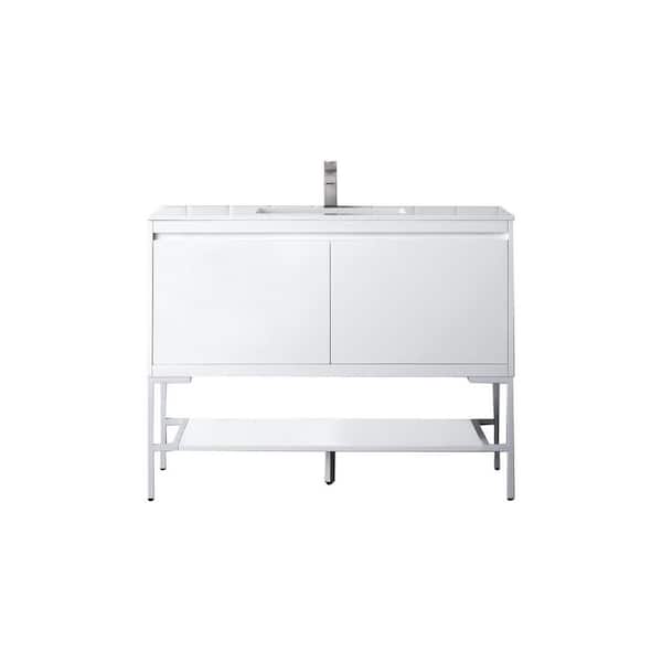James Martin Vanities Milan 47.3 in. W x 18.1 in. D x 36 in. H Bathroom Vanity in Glossy White with Glossy White Composite Top