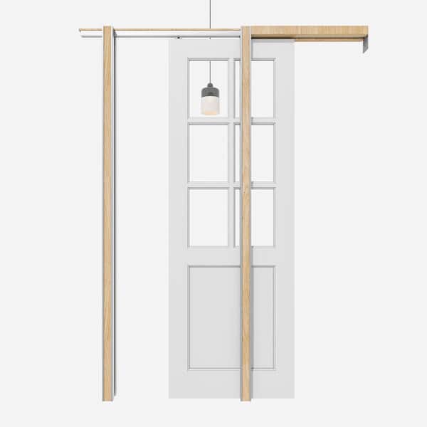ARK DESIGN 28 in. x 80 in. 6 Lite Clear Glass White Primed MDF Pocket Sliding Door with Pocket Door Hardware Set and Soft Close