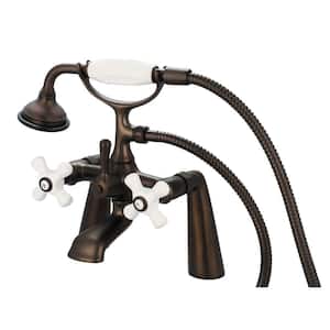 3-Handle Vintage Claw Foot Tub Faucet with Hand Shower and Porcelain Cross Handles in Oil Rubbed Bronze
