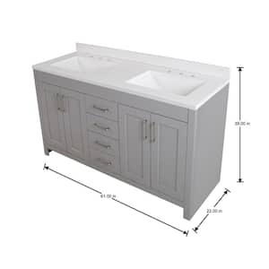 Westcourt 61 in. W x 22 in. D x 39 in. H Double Sink  Bath Vanity in Sterling Gray with White Cultured Marble Top