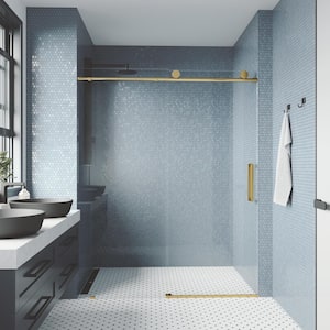 Elan 56 to 60 in. W x 76 in. H Frameless Sliding Shower Door VMotion in Matte Brushed Gold Clear Glass