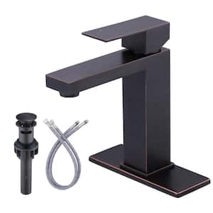 Oil Rubbed Bronze 4-in Single Handle Bathroom Faucet with Deck Plate and Drain Kit Included in Stainless Steel