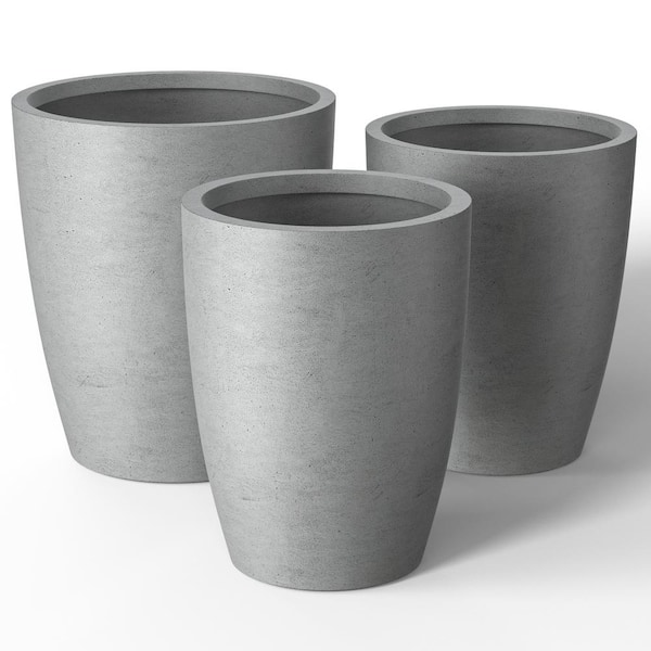 14 in., 17 in., 20 in. Large Natural Gray Concrete Round Planter / Pot with Drainage Holes (Set of 3)