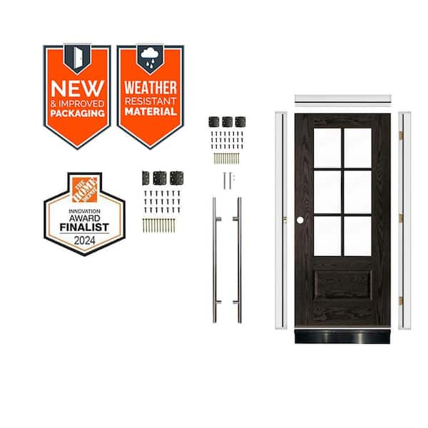 Faux Pivot 36x 79 in. 6-Lite RH ClearGlass BabyGrand Stain Fiberglass AssemblyRequired FrontDoorKit w/QuickAssembleJamb