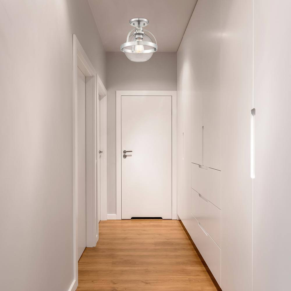 Modern Globe Satin Nickel Ceiling Light with Clear Glass
