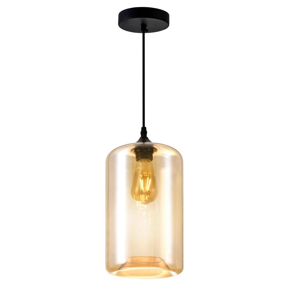 Black and Cognac Glass LED Mini Pendant Light