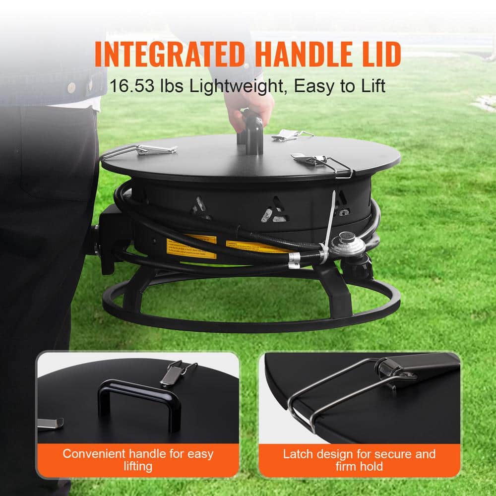 Portable Black Gas Fire Pit with Adjustable Flame Control