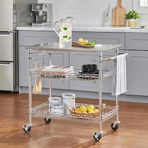 Gatefield Chrome with Stainless Steel Top Rolling Kitchen Cart with Storage Shelves (36" W)