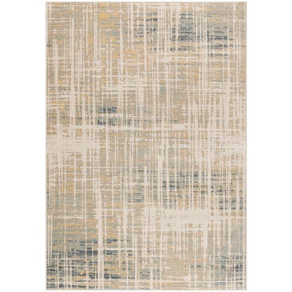 Nourison Washable Decor Beige Blue 9 ft. x 12 ft. Abstract Contemporary Area Rug