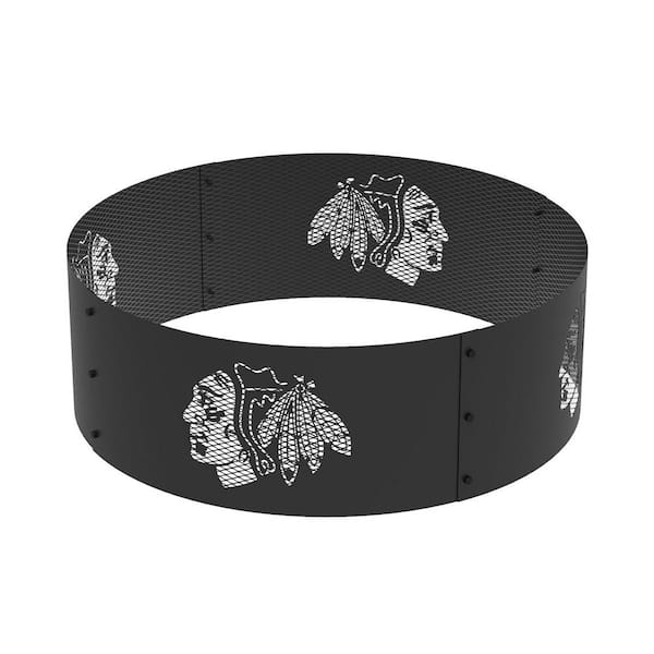 Decorative NHL 36 in. x 12 in. Round Steel Wood Fire Pit Ring - Chicago Blackhawks