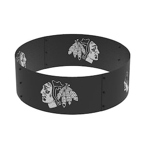 Decorative NHL 36 in. x 12 in. Round Steel Wood Fire Pit Ring - Chicago Blackhawks