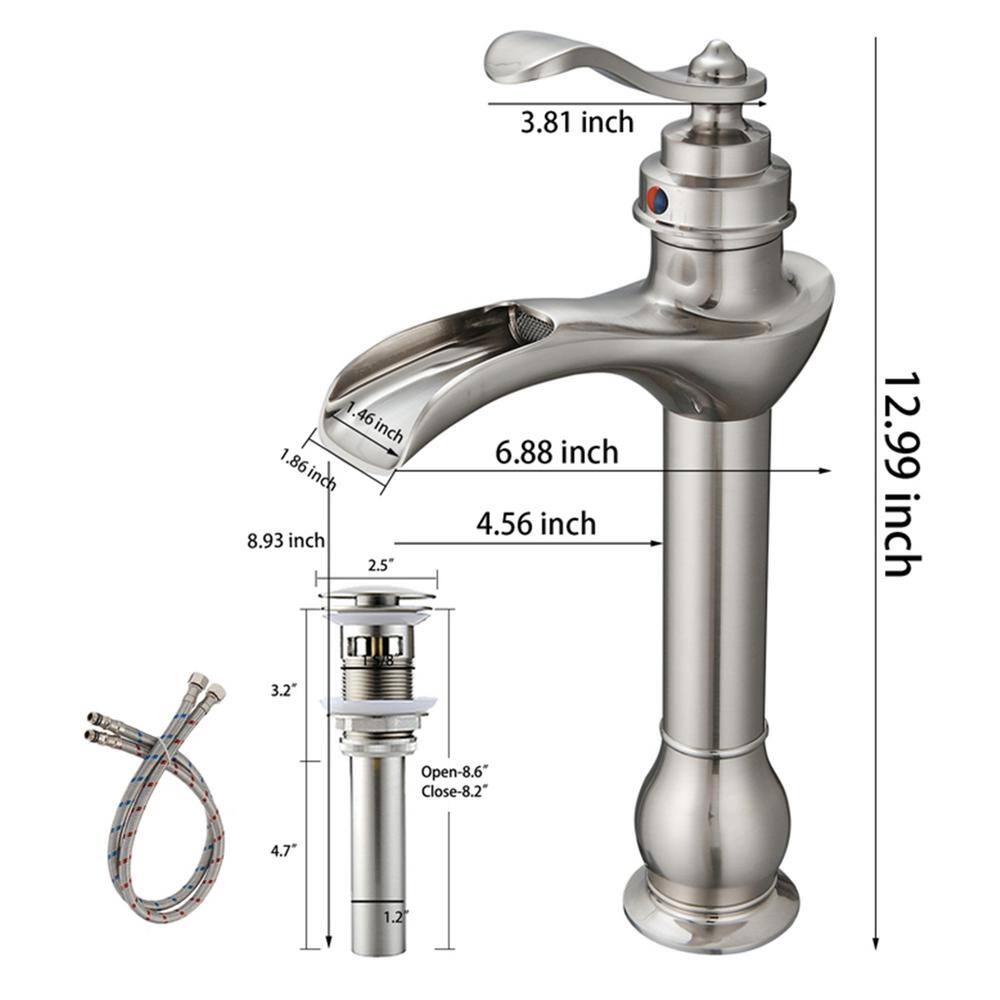 Brushed Nickel Single Handle Waterfall Vessel Sink Faucet