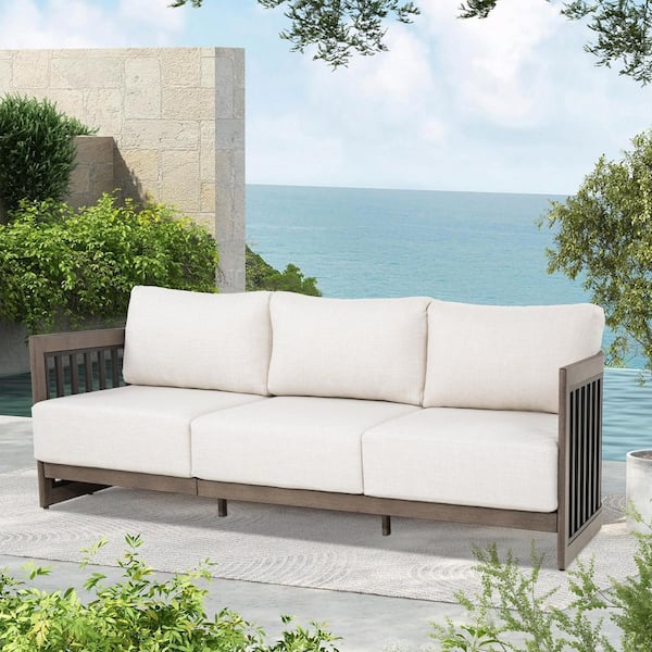 Sereno Gray Aluminum Outdoor Sofa Couch with White Cushion