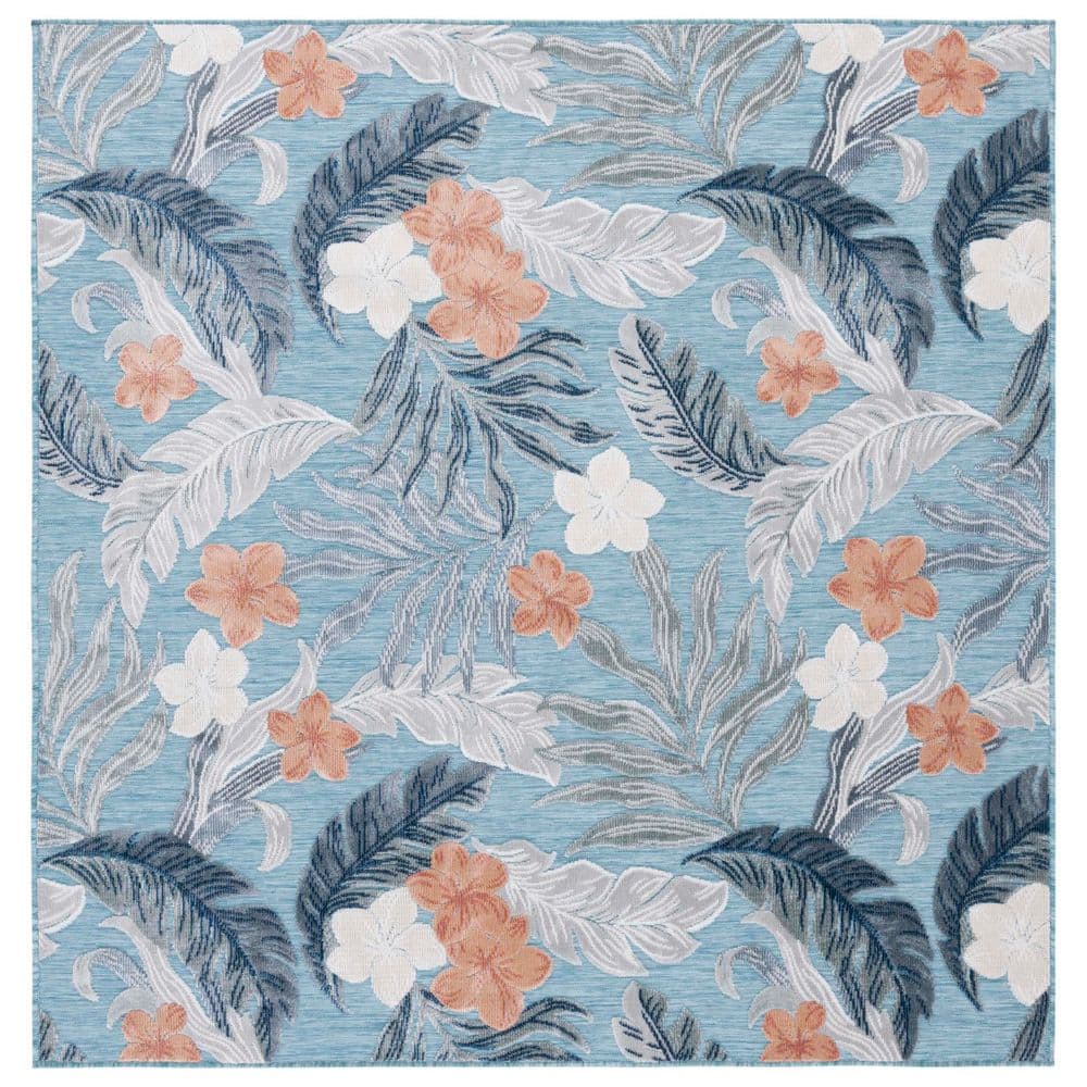 Cabana Blue/Gray 6 ft. x 6 ft. High-Low Leaf Floral Indoor/Outdoor Square Area Rug price history on PriceWatchPro