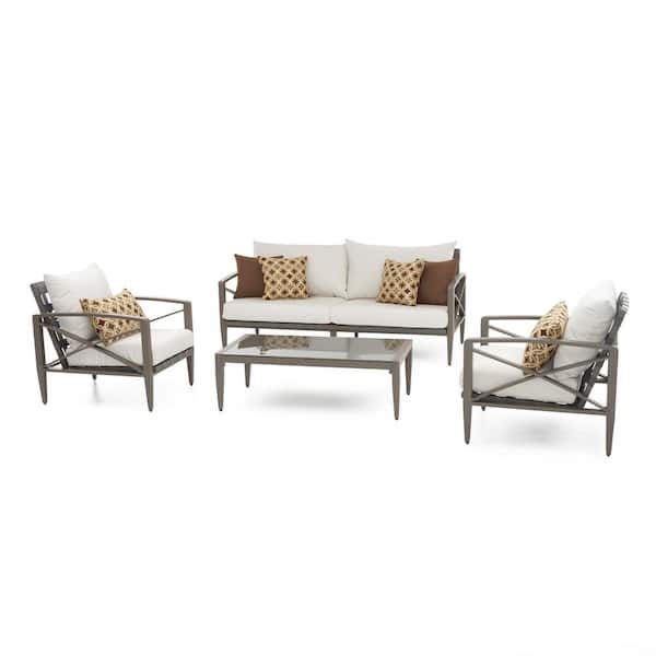 RST Brands Knoxville Taupe 4-Piece Aluminum Patio Seating Set with Moroccan Cream Cushions